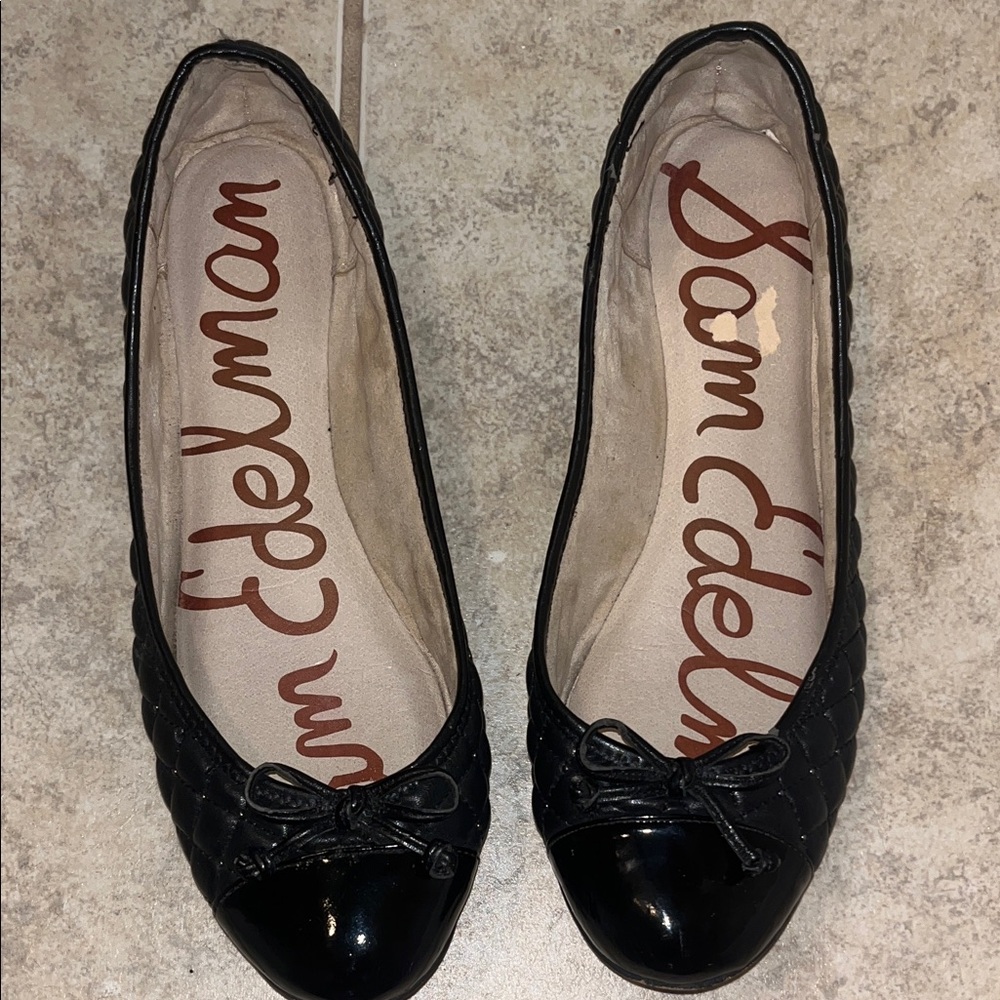 Sam Edelman Black Quilted Ballet Flats with Patent Cap Toe